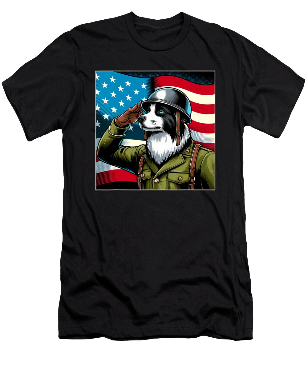 4th of July US Flag Salute Border Collie Dog Yah Lishr T-Shirt