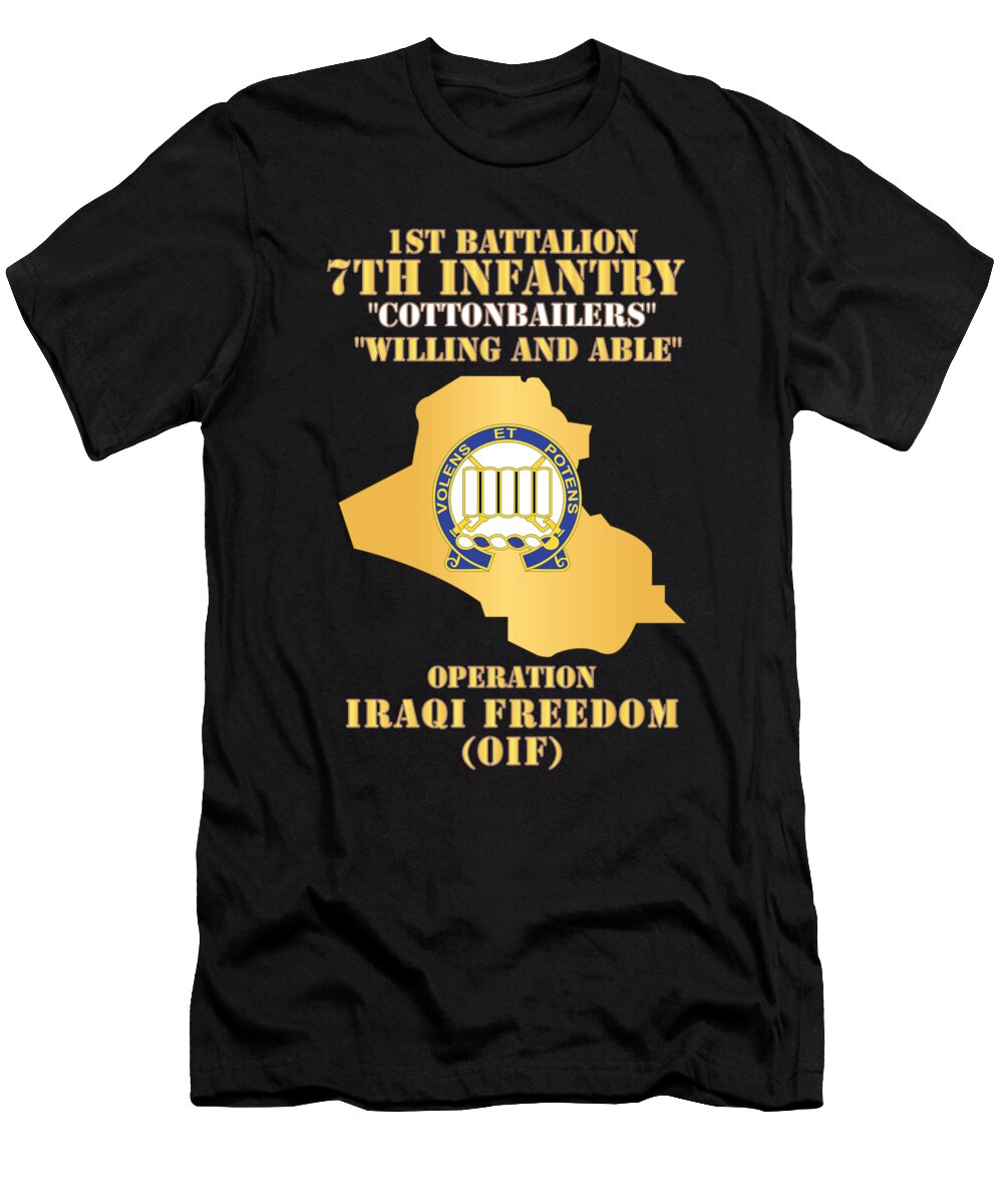 Army 1st Bn 7th Infantry Regt Cottonbailers Willing and Able Oif W Map X 300 Tom Adkins T-Shirt