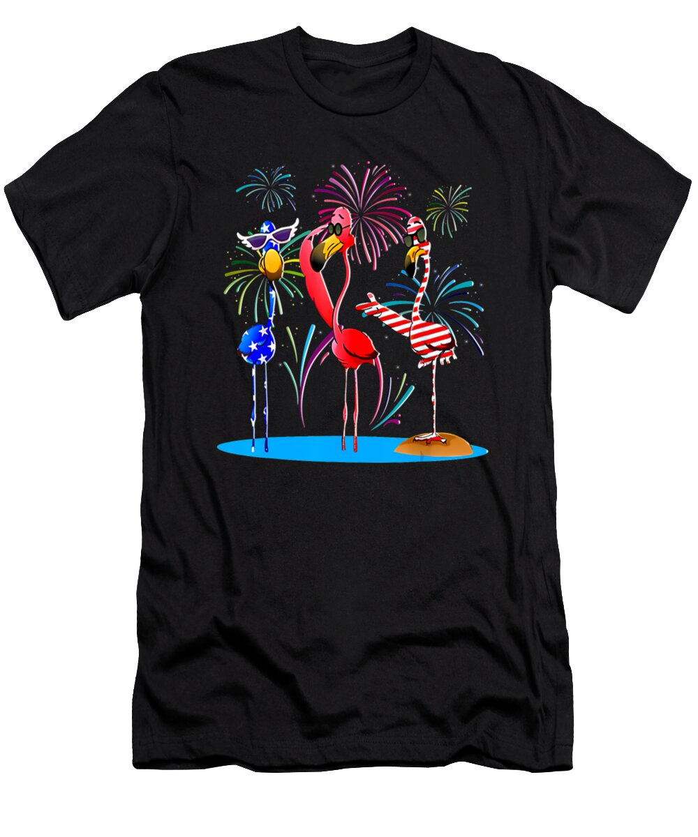 Funny Flamingos Party Flag with Glasses Firework Tinh Tran Le Thanh T-Shirt