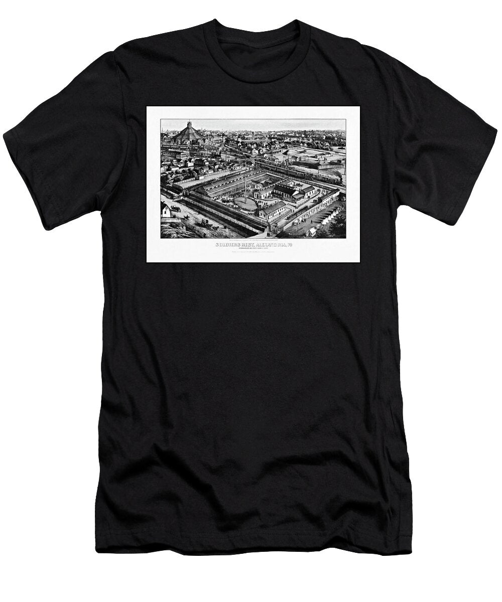 Soldiers Rest Alexandria Virginia Vintage Map Aerial View 1864 Black and White Carol Japp T-Shirt