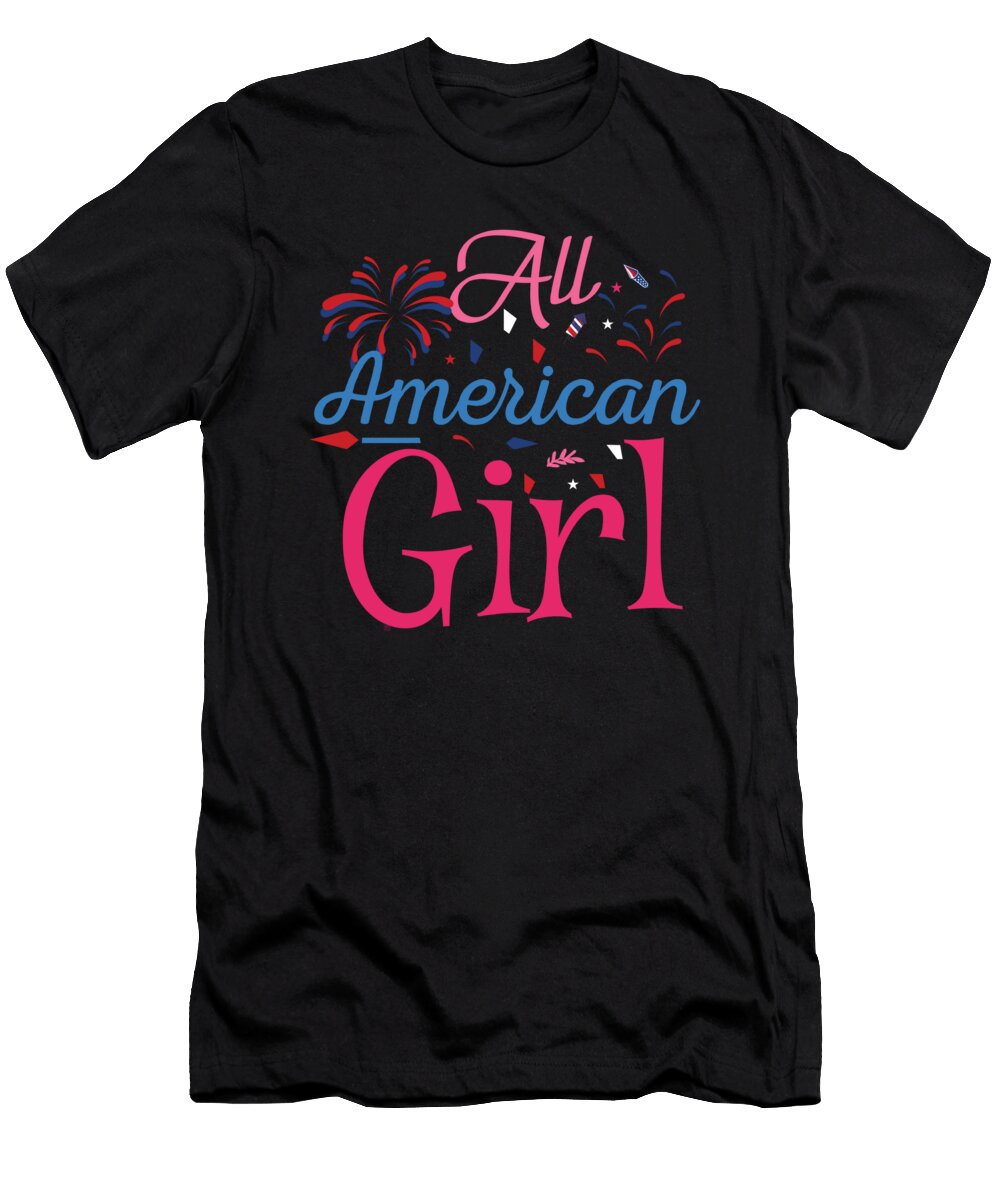 USA Stars Stripes All American Girl Pink Organicfoodempire T-Shirt